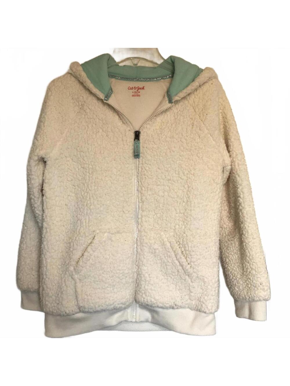 Cat & Jack Girls Cream Sherpa Hoodie with Unicorn Hood